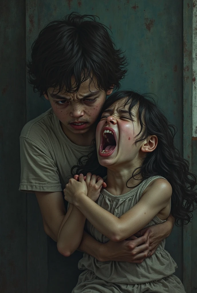 A boy who is strangling a girl