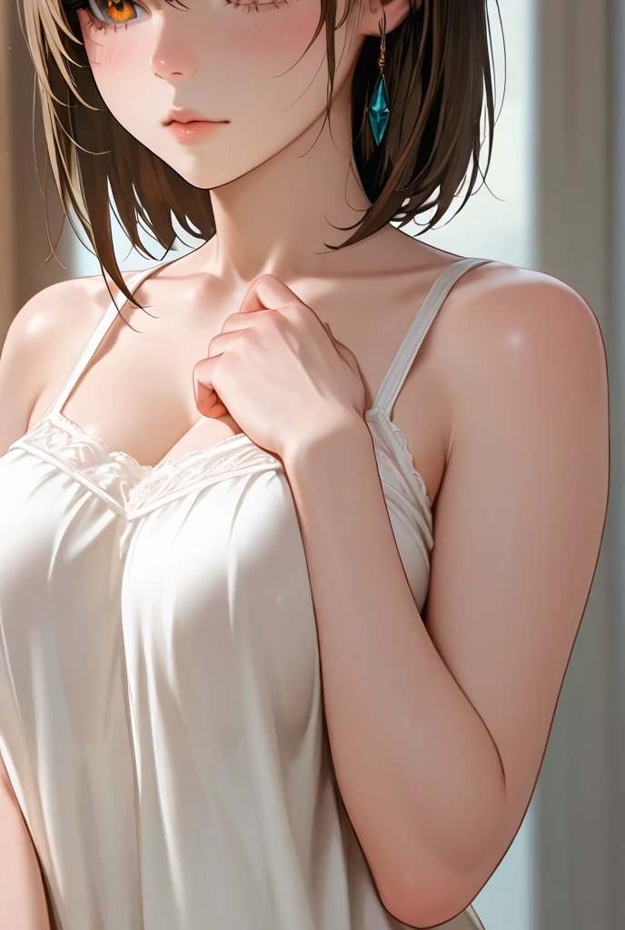 (((Masterpiece))), (((topview))), diffused light, dynamic shadows, sharp focus, realistic, detailed, highres, absurdres, white background, no bra, photorealistic, lifelike, steamy, sweaty, mascara, blushing, sleeveless, youthful appearance, hands behind head, lips apart, lip gloss, cleavage, sultry look, looking at viewer