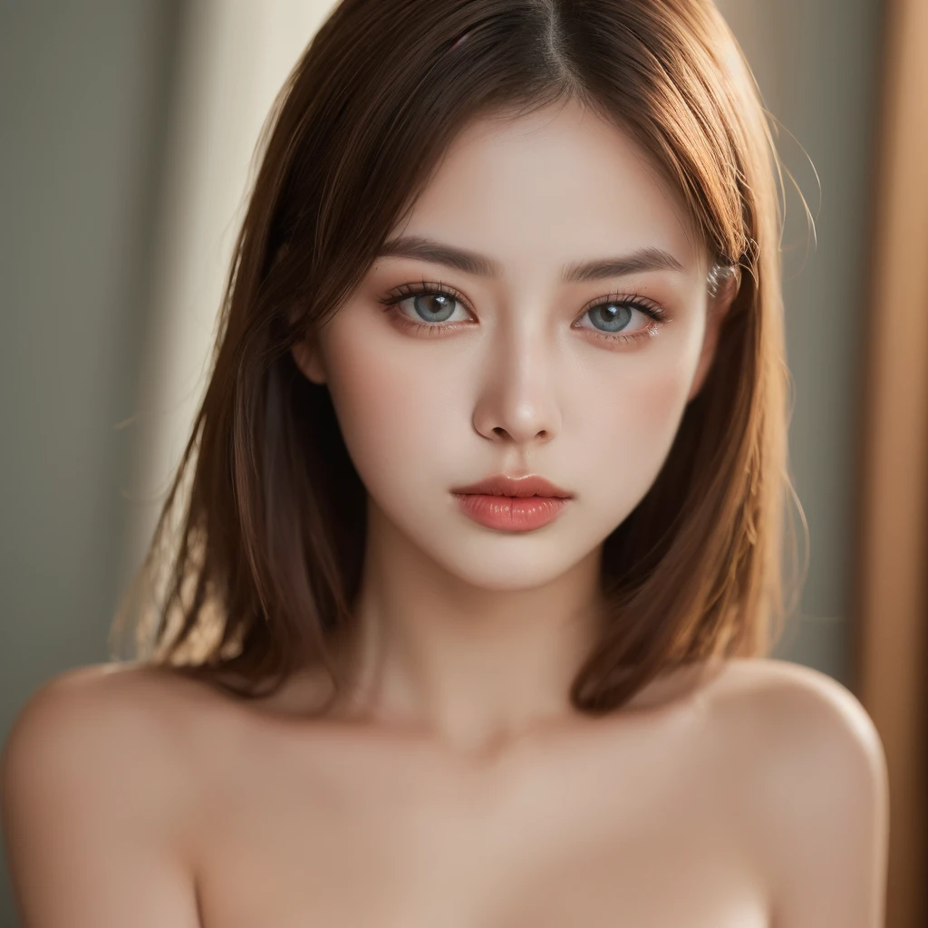 beautiful 20 years old girl, (((chinese))), (bent over), , (((supermodel face))), no makeup, living room, ((naked)), ((small breast)), ((thin pointy nose, thin face))