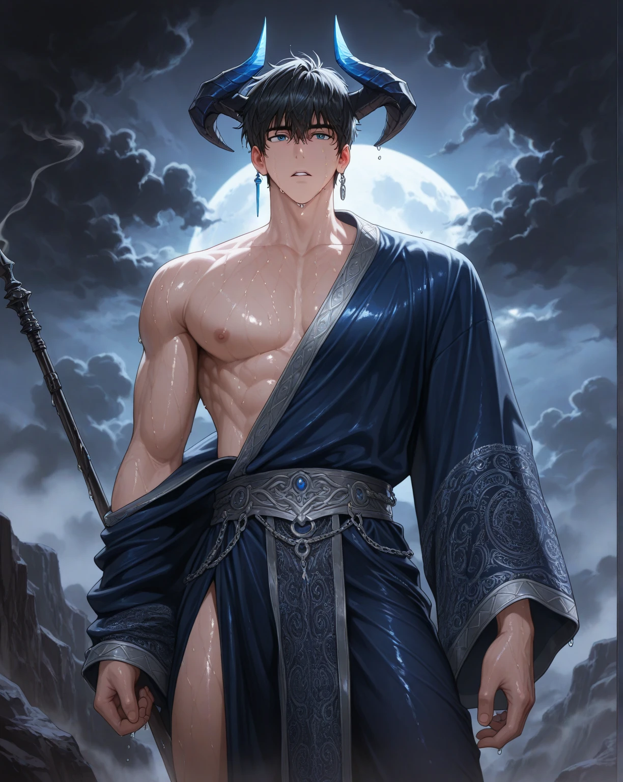 "Create an image of Milio in his Classic skin from League of Legends by Riot Games, no having clothes,wearing his traditional mage attire with flowing robes and mystical symbols, have massive k-cups, standing in a magical forest with glowing plants and enchanted creatures."

