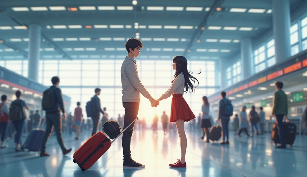 A boy saying goodbye to a girl going far away