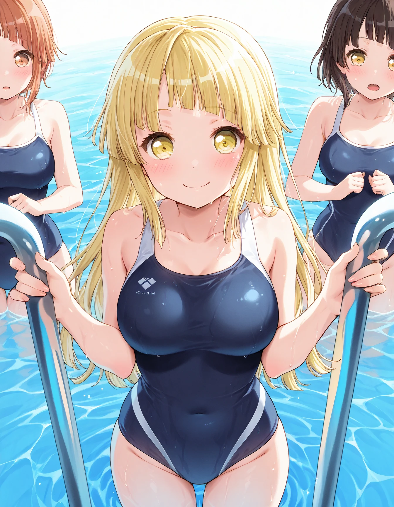 Harem、Sperm on school swimsuit、pool、、close your eyes、while standing、be happy、spread both legs wide、I cum violently、A large amount of sperm flows out、embarrassed face、The muddy semen splashes on my face、pubic hair、scream sexy、scream obscenely、very troubled face