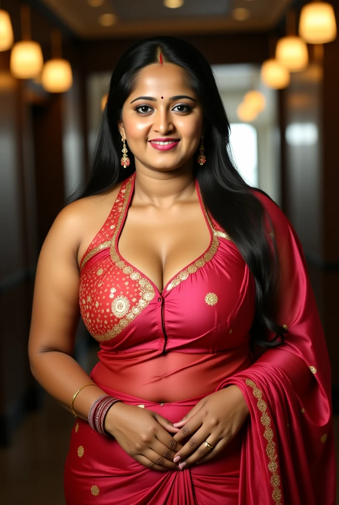 Indian women、smile、Huge breasts、Plump body、Traditional Indian costume in purple、Interior of a traditional Indian mansion