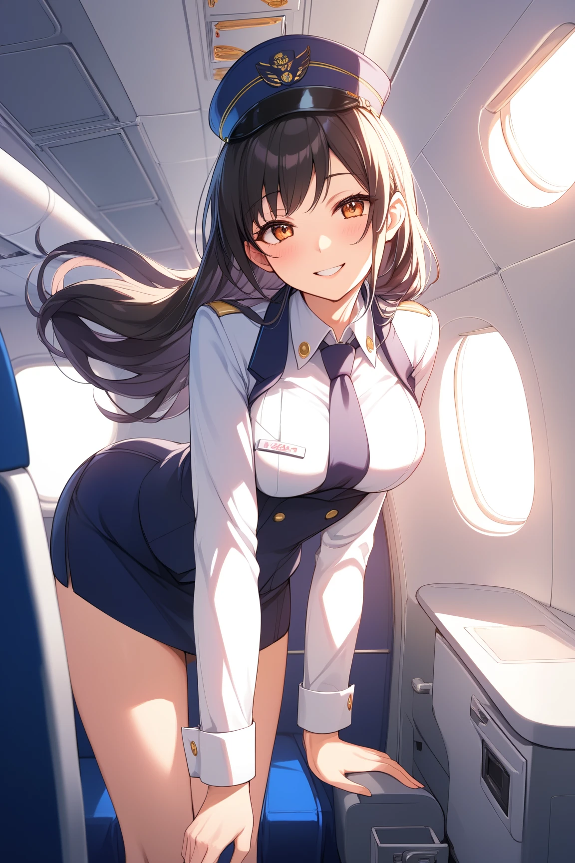 (highest quality:1.4)、High resolution、Detailed Background、(Detailed beautiful face:1.4)、Anatomically correct、(Depict the normal number of fingers:1.2)、(Detailed facial expressions)、Realistic、Beautiful fingers、Beautiful, smooth skin、Teenage beauty、(Huge breasts:1.3)、Perfect body line、Attractive thighs、brown hair、cute hair color、Braided long hair、Show off your attractive armpits、Accentuate your breasts、Accentuate your cleavage、Excited、(Underboob:1.3)、pink and black lace panties、No bra、Cowboy Shot、(Inside the plane、in flight、Sailor suit)、detailed description of panties、
(The two beautiful girls sat down and lifted their skirts to show us their panties.:1.5)、
Excited expression、Happy expression、sexual expression、Panty Shot、cute、cameltoe