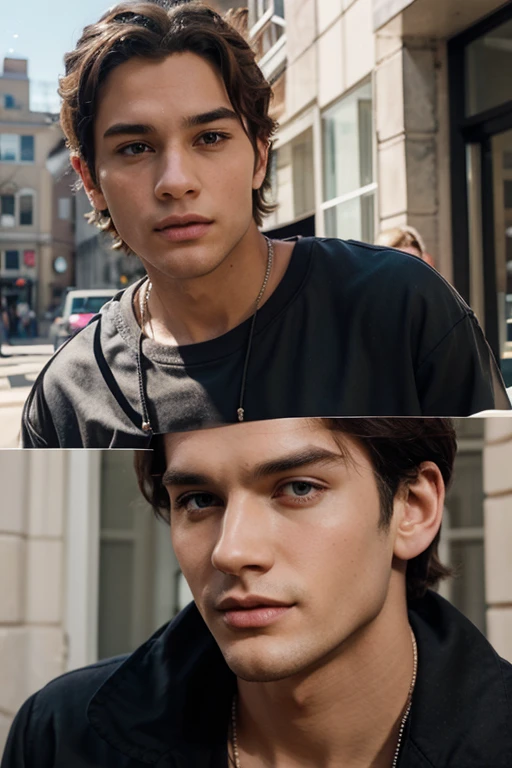 (both of them are black men), (head shot), (only face), (Two black male gay handsome muscular men in his 30s wearing red leather jackets), Mischievous smile, (detaile: 1 in 1), Natural muscles, HIG quality, beautidful eyes, (Detailed face and eyes), (Face、: 1 / 2), Noise, Real Photographics、... ..........................................PSD, Sharp Focus, High resolution 8K, realisitic & Professional Photography, 8K UHD, Soft lighting, High quality, Film grain, FujifilmXT3