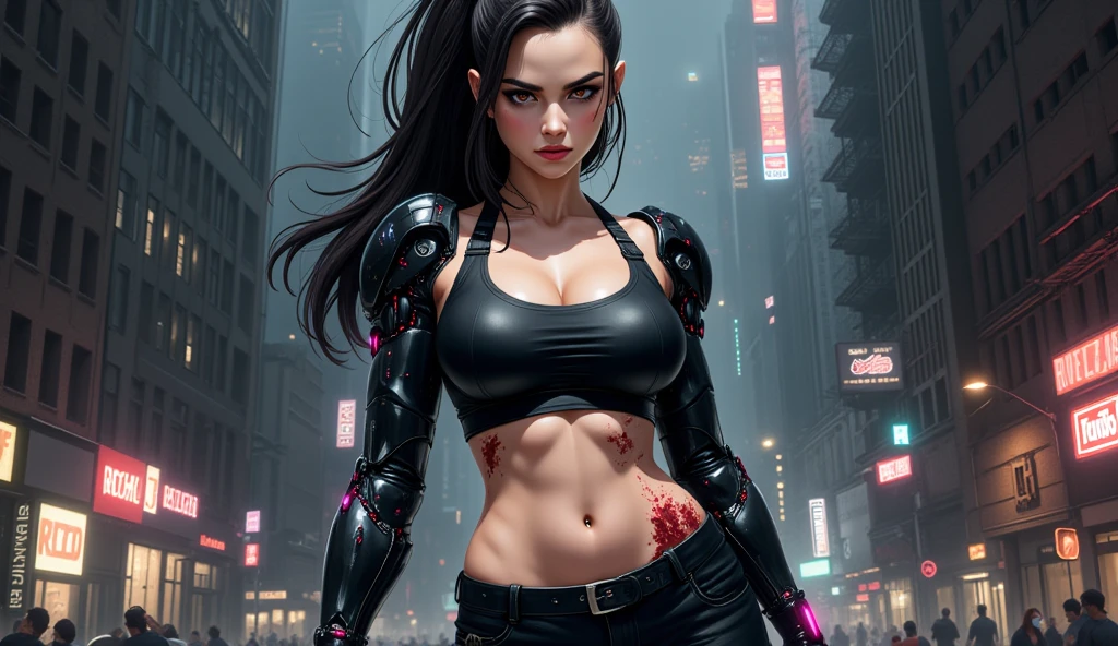 Cyberpunk, beautiful Indian girl, ultra realistic face, wet body, big ches,t good details in body, 8k