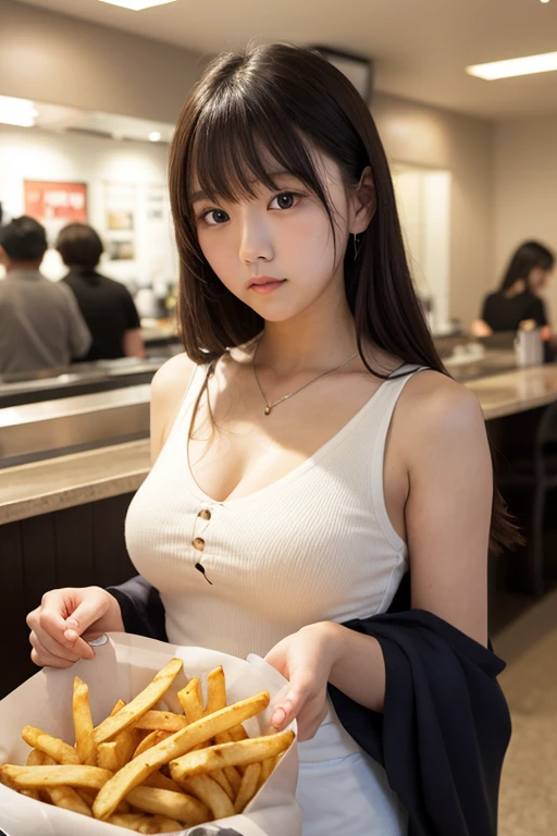 (( Cleavage Emphasis))F cute nipples、First Person View, (masterpiece:1.3), High resolution, Very detailed, Very detailed CG Unity 8k 壁紙, Realistic, photo-Realistic, RAW Photos, Beautifully detailed face, Pale skin, Realistic glistening skin, Detailed cloth texture, Detailed hair texture, Perfect body, Beautiful Face, Accurate, Anatomically correct, Highly detailed face and skin texture, Natural neck length, (Beautiful Hands), (Fair skin:1.2), Thin legs, Thin legs, Good teeth alignment, 
break, 
fine grain, Symmetrical eyes, Light brown eyes, double eyelid, Thin eyebrows, (Glossy Lips:1.4), (Sleepy face:1.2), (blush:1.3),
break, 
(classy and cute girl:1.3), (elegant (Light purple)Transparent button-up shirt:1.2), ((navy) Long skirt with irregular hem:1.2), (Long skirt), 
Medium Chest, Cleavage, (Slim figure:1.1), Toned Abs, Beautiful clavicle, 
(Dark blonde hair, Wavy Hair, Long Hair:1.2), ((Asymmetrical bangs:1.2)), 
break, 
(On the table, (There is yakitori, french fries, salad, and「Takoyaki」 ):1.2), (Sit opposite the chair), ((Place your elbows on the table、Slowly lift your chin:1.3)), 
(in the outdoor 'Biergarten' of Japan at night)), (night), (night), (night), (Upper Body Shot:1.2), View your audience, from the front,topless
