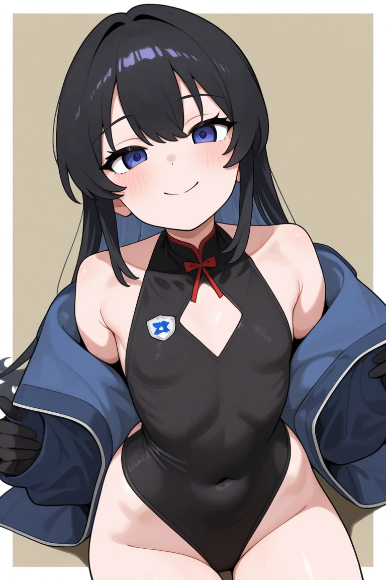 1 Cute naughty Assassin girl, Pastel colors hair, medium breasts, (Thighs, fishnet pantyhose, ninja costume, Shinobi costume, scarf), short hair, (dark blue hair:1.2), (naked:1.3), (forehead:1.2, bangs pinned back, asymmetrical bangs, hairclip, side ponytail:1,2), (Serious, yuruyuri), at the adventurer's guild, A bulletin board with posted paper