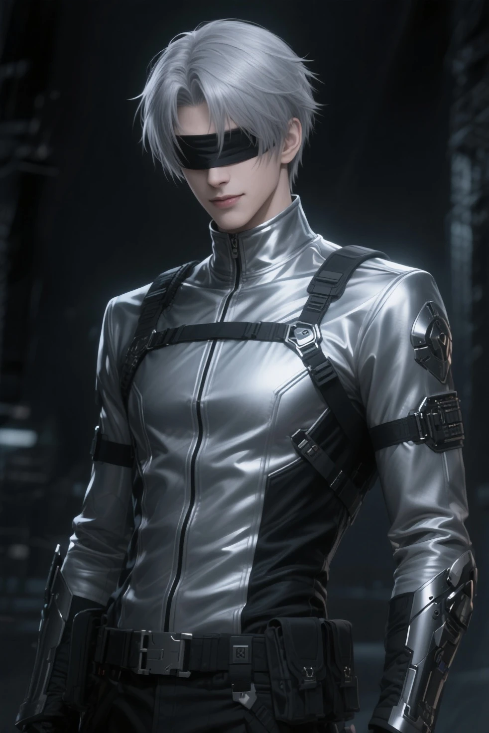 man with black clothing inspired by the game Nier Automata, 4k, high resolution, masterpiece, best quality, sharp focus, (cinematic lighting), [:(detailed face:1.2):0.2]