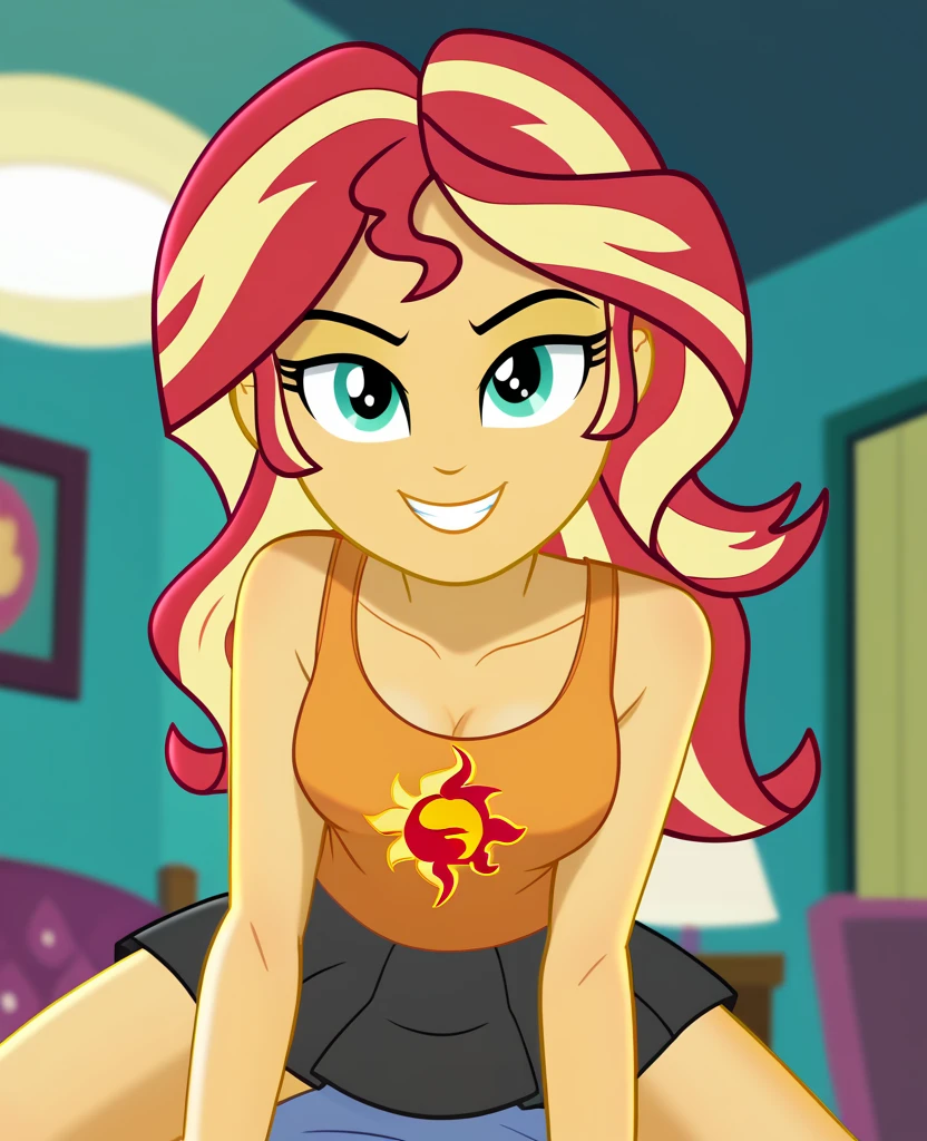 explicit, solo, bra, sunset_shimmer, cute, cute face, awww, butt, bend down, equestria_girls, breasts, clothes, female, big_tits, nipples, looking at you, strip club, skirt, skirt lift, offscreen character, cartoon, panties, male_pov, bulge_male_pov, twitching, briefs, unzipping, open fly, wink, blushing, smiling, show accurate, vector
