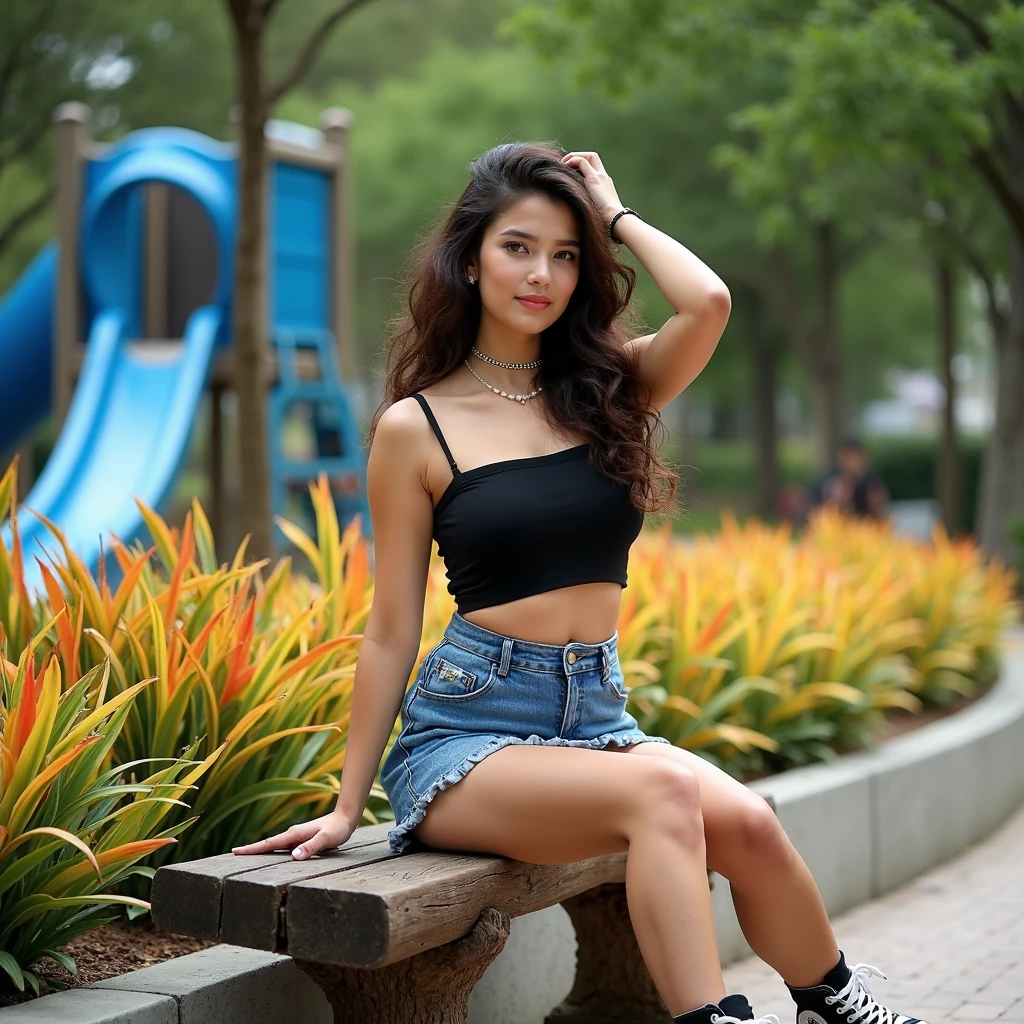full length,  lovely cute young attractive teenage girl,  village girl,  22 years old,  cute,  an Instagram model,  long black_hair,  colorful hair, dacing,  wear Floral Print Round-Neck Top with Cut-Out Sleeves and shorts, boots wear, clean 