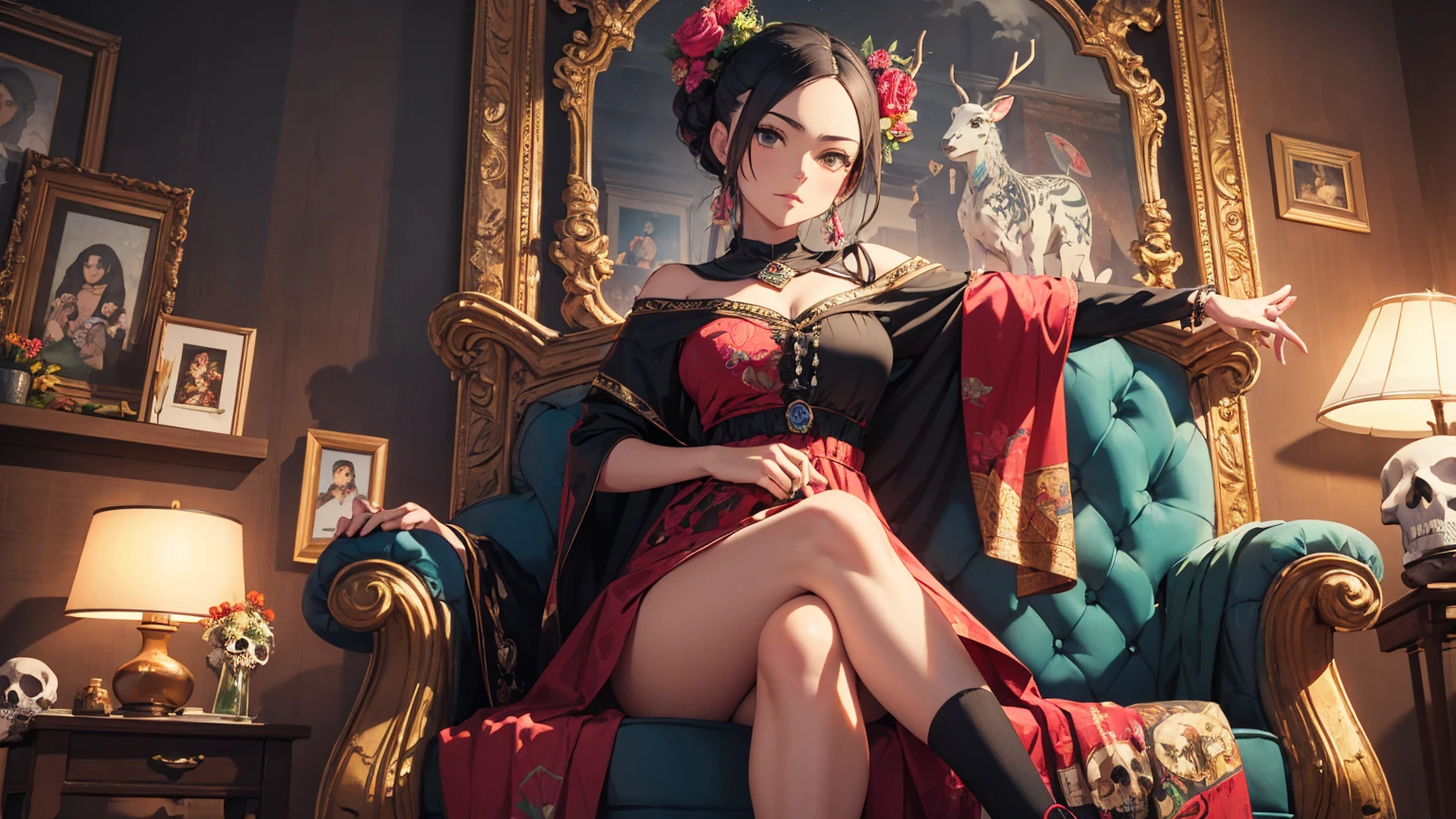 (masterpiece), Best Quality, expressive eyes, perfect face, Azula, 30 year old women, looking up at screen lips parted female figure body wearing bikini and shorts,v shape below , thigh high socks, lingerie,beautiful expressive eyes , 4k backlight, smiling face , on the chair