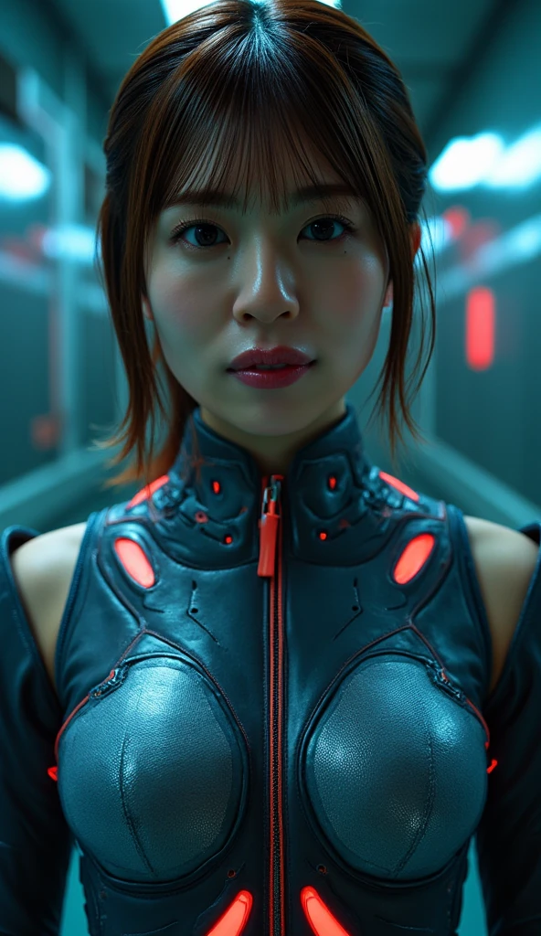 a beautiful, buxom alien woman with red skin, black eyes, wearing a sexy metallic clothing tape, has a scorpion tail and scorpion features, standing in a bedroom, looking around, with a UFO outside the window, (best quality,4k,8k,highres,masterpiece:1.2),ultra-detailed,(realistic,photorealistic,photo-realistic:1.37),detailed eyes,detailed lips,extremely detailed face,longeyelashes,mystical,science fiction,dramatic lighting,cinematic,vibrant colors,HDR,UHD,studio lighting,ultra-fine painting,sharp focus,physically-based rendering,extreme detail description,professional,vivid colors,bokeh