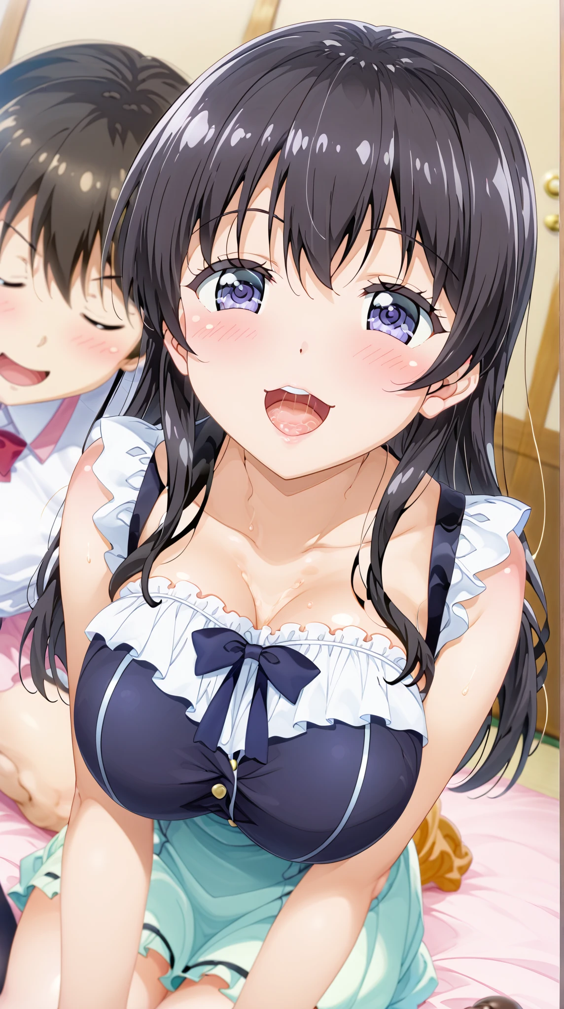 nsfw,uncensored,super fine illustration,8K CG wallpaper,best quality,extremely detailed,ultra high res,best aesthetic),(cowboy shot,from front), 1 girl, idol master,(nao kamiya),,(brown hair), (medium long hair),(forehead:1.1),((red eyes)),shiny hair, shining eyes, delicate line tail face, sitting, spread your legs, leaning forward, open your mouth, (glin),(smile:1.5),(one eye closed:1.5),((flat chest,midium breast)),(ahegao:1.5),((stick out tongue:1.3)),(blue idol dress:1.5),(open clothes:1.3), (glowing skin:1.3), (Sweat:1.4), (brown pubic hair:1.5), (brown armpit phair:1.5),open vagina:1.3), (bukkake:1.7),(cum on Face:1.5),(cum on hair:1.5),(cum on armpit:1.3), (siting), (squatting),(vaginal penis:1.2), testicle, (a man:1.2), hetero, (lady sit astride on man:1.3), (sex,lady on top,ass pov), (intense sex:1.6), (concert hall,perfect lighting),(look at camera)(((multiple boys:1.9, peeing on a girl,multiple penises:1.9, gangbang))),looking at viewer),(happy:1.5,love:1.3),(dynamic pose),(spoken heart:1.5),(peace sign:1.5),(ahegao:1.3),(background,idol live stage1.5),(bloom:1.5),(Commemorative photo:1.5),
