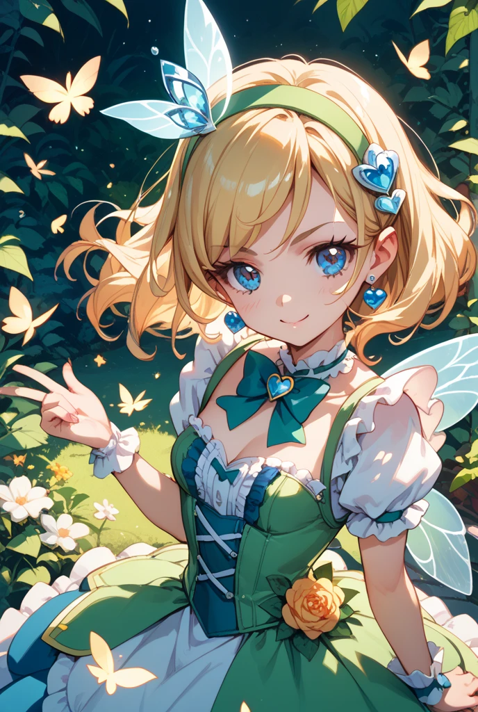 ((masterpiece), best quality, high quality, professional quality, highly detailed, highres, perfect lighting, natural lighting), beautiful fairy, butterfly wings, multicolored wings, translucent wings, sitting, on flower