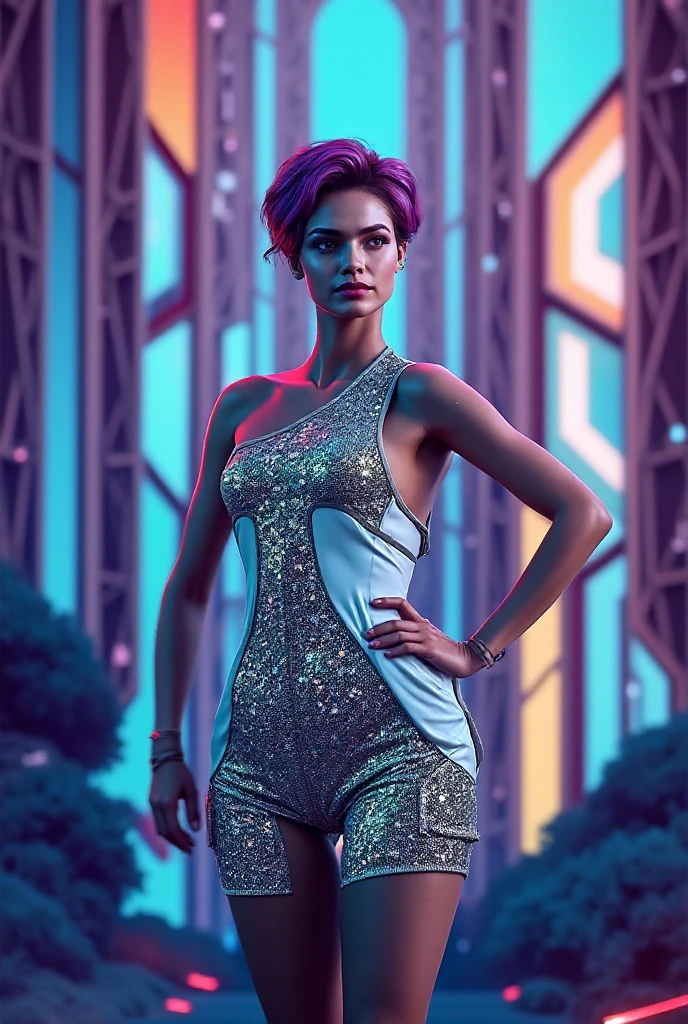 masterpiece, best quality, high quality, extremely detailed 32k unit an enchanting front view, A pretty 40 year old Blonde haired woman, she is standing out side Futuristic Building at night, she is wearing teal leggings and a crop top, her hair is Choppy Bob hair style, she looks beautiful in the glow of the street lights,(best quality ,photorealistic)