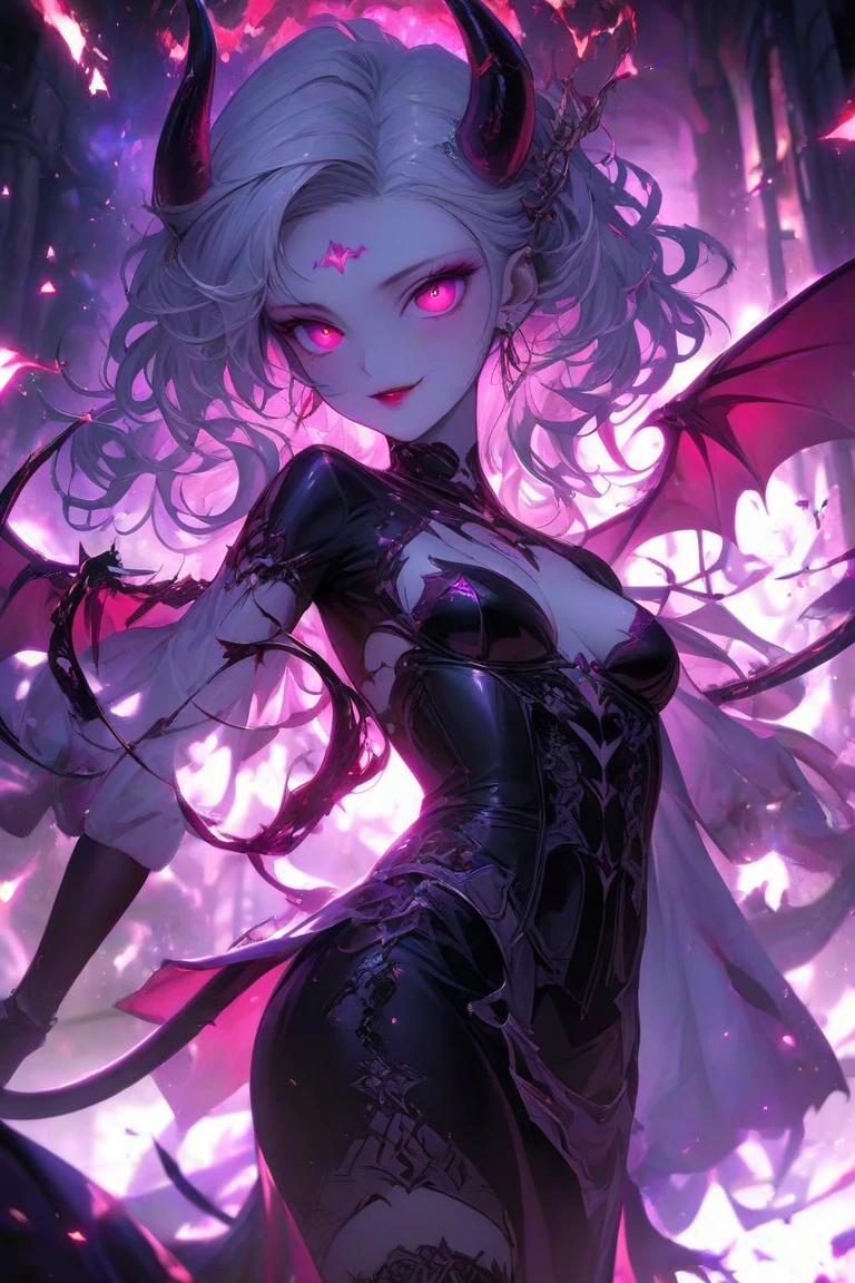 (masterpiece,ultra-detailed,best quality,8K,illustration,shaved:1.2),(petite girl:1.0) <lora:add_detail:1.0>, <lora:DraconicTech:0.6> draconictech,(darkness:1.3),devil gril,dragon gril,black and purple,wings,tail,colored skin