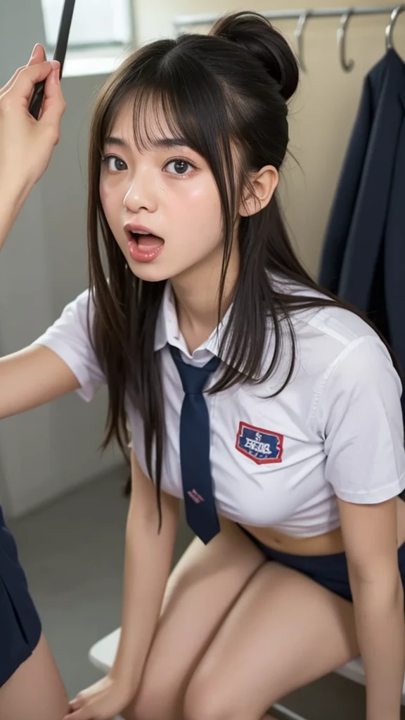 masterpiece、High resolution、Official Art、Japanese,Subjective、1 beautiful 6 year old girl:1.85,(((Baby Face:1.85、Baby Face:1.85、Baby Face:1.85、Ultra flat chest:1.85、Primarily depicts small breasts、Ultra short height:1.85、So small and so young、An innocent smile,cute,Primary school students:1.85,Private elementary school uniforms:1.85))),Summer clothes、clavicle、belly button、Nipples are visible:1.85、short hair、She begged to have her nipples sucked........、Her super flat chest and nipples were right in front of me......、Her super flat chest hugs my face:1.85、Ultra short height、So small and so young:1.85、On the bed in the children's room:1.85