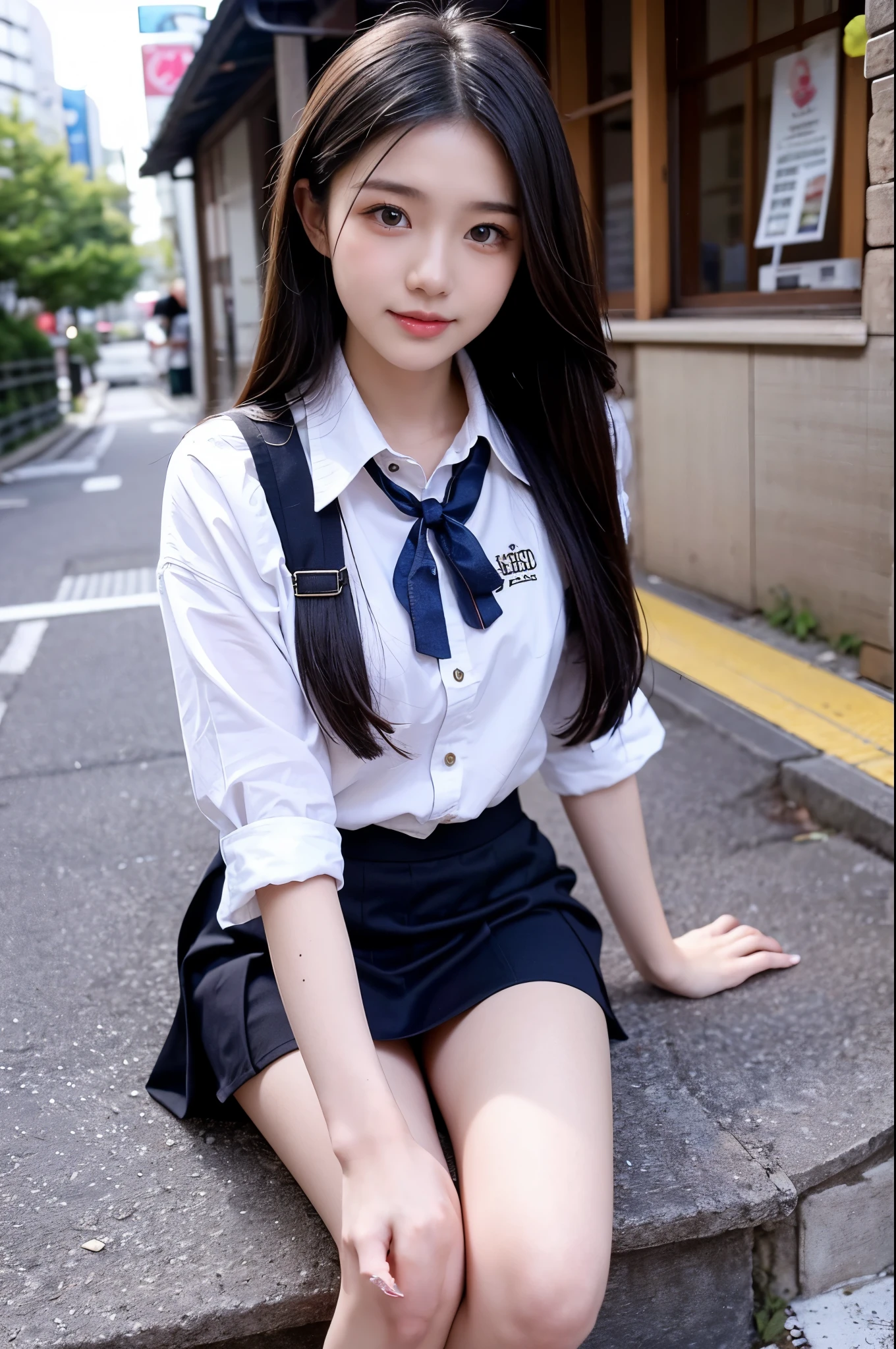 ((highest quality)), ((masterpiece )), 18 year old real Japanese beautiful high school girl、beautiful thighs、exposing small cleavage、Mini skirt 40cm above the knee、press your chest against the glass door、Held down by a man from behind、school uniform