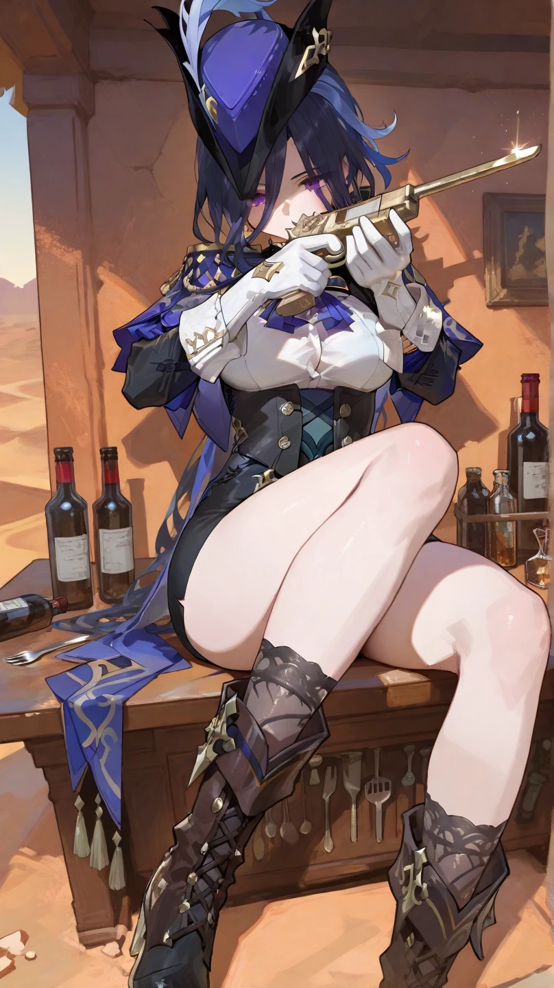 Highkick,(the golden ratio,masutepiece, of the highest quality, Best Quality, Beautiful and aesthetic:1.2), ighly detailed, Colorful,highest details,Illustrations, fantastical scenes, (Adults,age19,1girl in, Solo, Final Fantasy 12,Ashelia, shorth hair, short-hair,Ashelia Costume, Colossal tits, a miniskirt,thigh high boots, thighs thighs thighs thighs, jewely,Contemptuous look