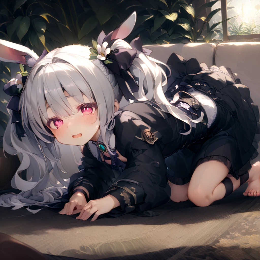On the bed、Looking at me、laughing、Sweating、humid