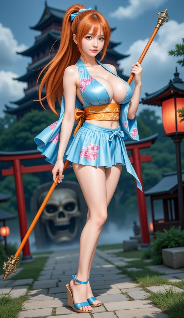 Masterpiece, extra detailed, pretty girl, busty slim firm body, red hair, red high heels