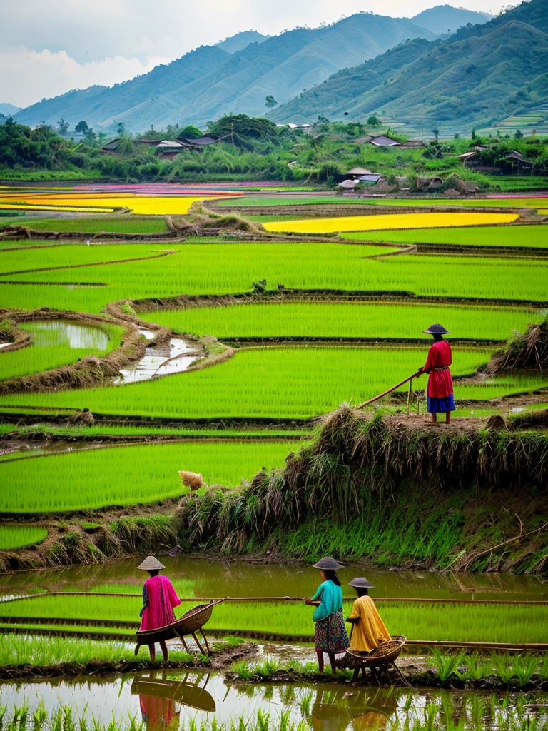 Realistic photo, 8k, mahakarya, rice paddy, beautiful scenery - SeaArt AI