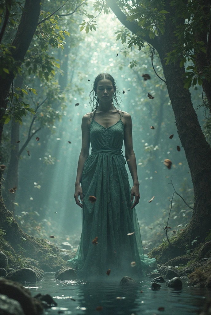 arafed woman in a white dress walking through a forest, in a foggy forest, in foggy forest, in a deep forest, woman in a dark forest, cinematic goddess body shot, in forest, goddess of the forest, on a misty forest, in the deep forest, dryad in the forest, in the forest, cinematic goddess shot, ethereal beauty