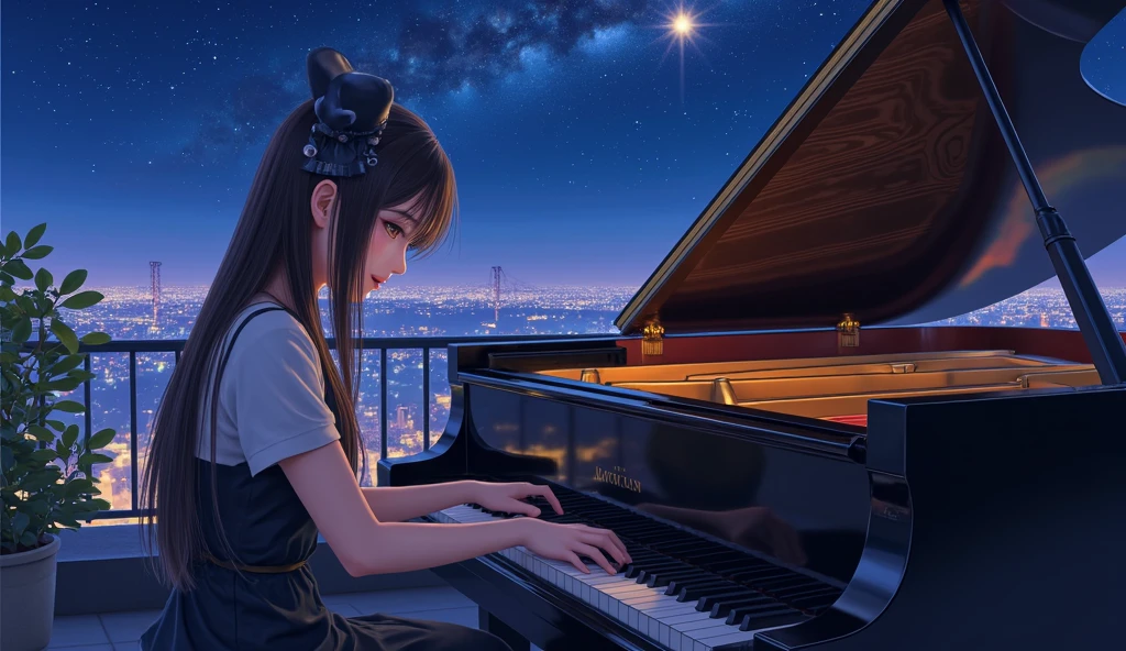 under moonlight,Family reunion dinner,A child plays the piano