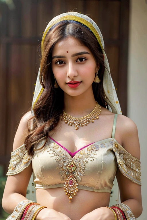 underboob,RAW, Best quality, high resolution, masterpiece: 1.3), beautiful 15 year old Pakistani teen in hijab, Masterpiece, perfect slim fit body, big Huge breast, big gorgeous eyes, Soft smile,a close up of a woman, wearing beautiful bra, beautiful design, hijab, rustic, very beautiful elegan style, beautiful masterpiece, fine details, wearing gorgeous clothing, choker , necklace, hairband, forest, lighting, Bright colors, Clean lines