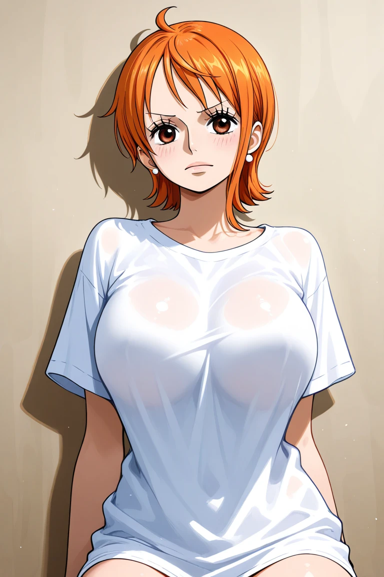 Nausicaa, 1 girl, alone, cute, shy, （カメラeye線）、Red earrings, Brown Hair, (Smiling Kindly), whole body, (naked), Are standing, (Perfectly detailed anatomy, Beautiful Face&eye),Realistic