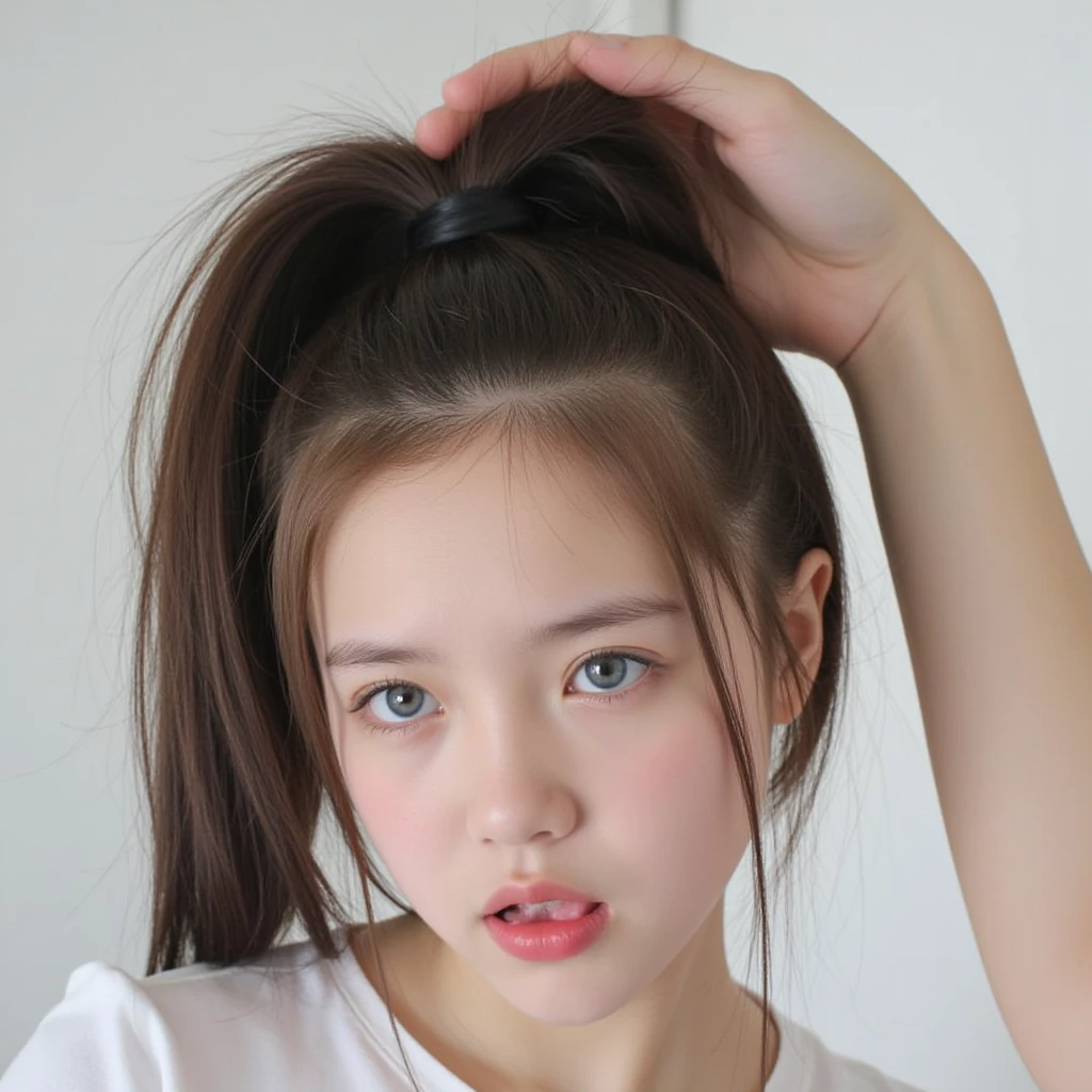 A girl with a high ponytail and a temperament