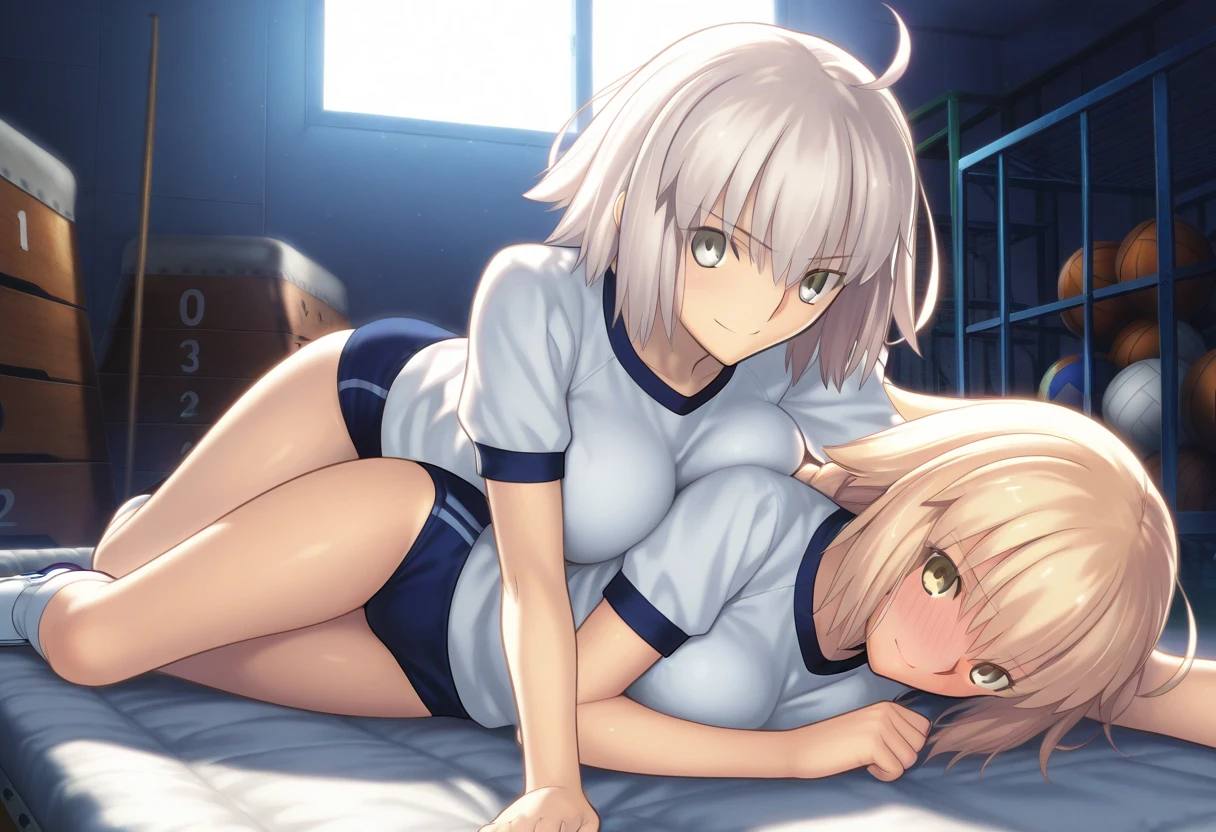 nsfw、White Hair Girl、Pink Eyes、Short Hair、Only one girl、Night、In the bedroom、Blushing、laughing、Excited、Just One、Sitting on the bed、Sweating、With tears in their eyes、On all fours