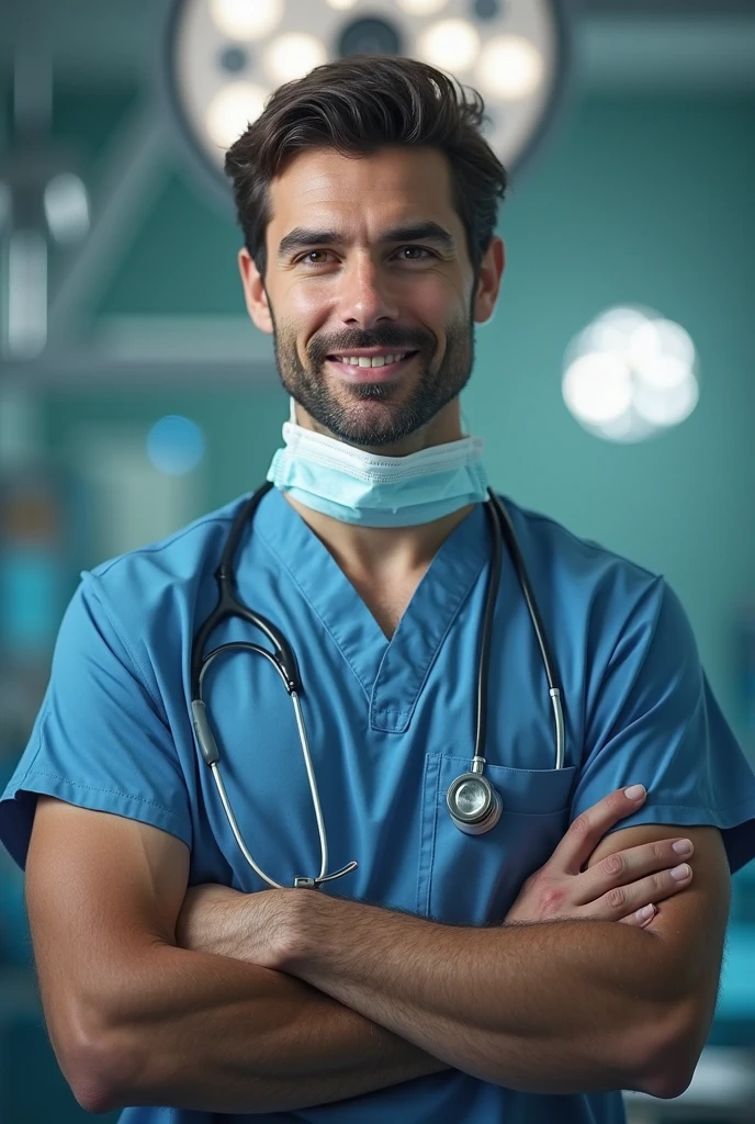 A sexy indian male doctor wearing lab coat, stethoscope and gloves, he is very handsome,he has a great ?????