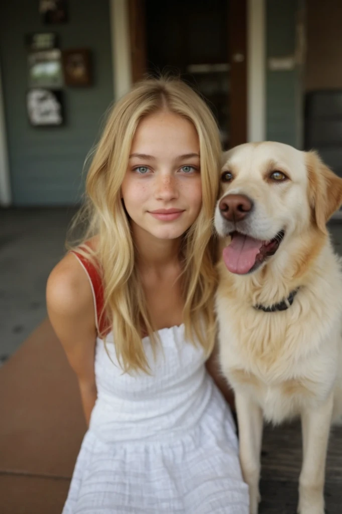 1 girl blonde, Golden Retriever y 5 cachorros, dibujo, Libros infantiles