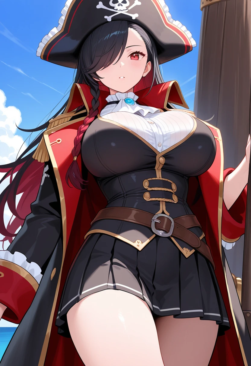 #Basics Girl posing for a photo, animeのcute少女, ((One Girl)), ((Baby Face:1.5)), ((cute:1.5)), (()),
break
#Clothing Accessories
((Witch costume)) : ((Red Robe:1.2)) + ((Black clothes)) + ((Black long skirt)) + ((Black witch hat)) + (Black ankle boots),
((Gold Hoop Earrings)),
break
#Features
((Black Hair)), ((Very long side bangs)), ((Long Hair) : Voluminous Hair + Curly Hair + (Bedhead:1.4)),
((Big eyes:1.4)), ((Clear blue eyes)),
(Small breasts), (Big Ass), (Big thighs),
(Tanned dark skin),
break
#background environment
((noon, (Inside a fantasy castle), (blue sky))),
#Facial Expression Pose
((smile + (Open your mouth))), ((Walking towards the camera)),
#composition
((Angle from the front)), ((Cowboy Shot)),
break
#Body parts elements
(Slim figure),
(Symmetrical facial features),
(Detailed Hair, Beautiful Hair, Shiny Hair),
(double eyelid, Long eyelashes, Thin eyebrows:0.5),
(Expression of fine eyes, Beautiful and delicate eyes, Sparkling eyes, Eye Reflexes, Glitter Eyeliner),
(Human Ear),
(Beautiful Nose, Thin Nose),
(Glossy Lips, Beautiful Lips, Thick lips),
(Detailed skin, Textured skin, Beautiful Skin, Oily skin),
break
#quality
(((最高quality)), ((masterpiece:1.3)), ((Very detailed))), ((Ultra-high resolution)), ((16K)), ((1080P)), ((Full HD)),
((Anatomically correct)), ((Realistic)), (3DCG), ((oil)),
((comics, anime)), (CG illustration), (RAW Photos),