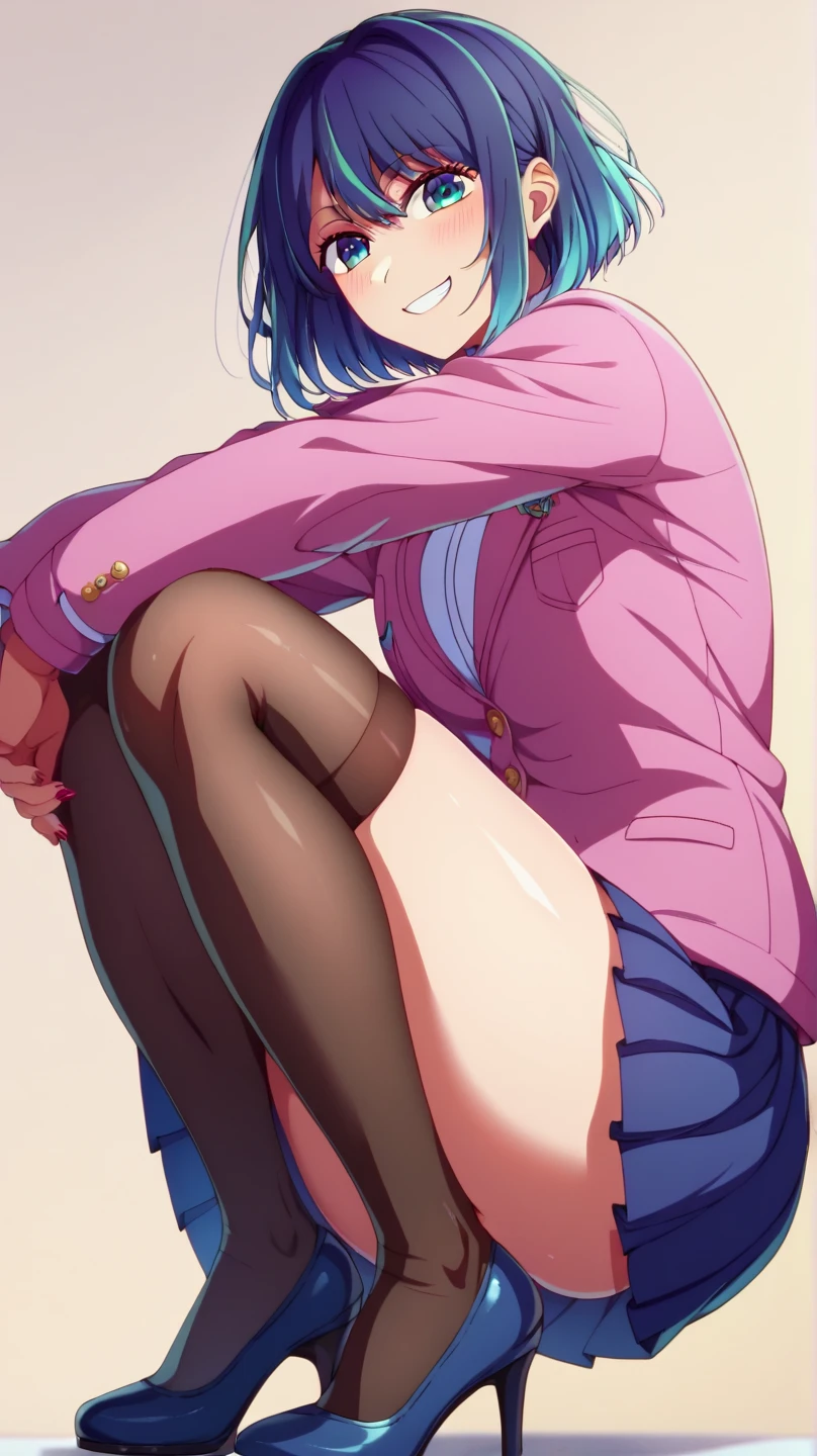 ((Highest quality, masterpiece)), Japanese women、（Frilled Panties、Sweat、Sweat、vapor、vapor、Embarrassing:1.2、blush:1.3), ((:1.5、short hair)), ((Staring at the audience)),classroom、On the desk、(((Small breasts、Small breasts、Flat Chest)))I have panties、panties presentation、Squat、Leg spread、(((Nipples、vagina)))詳細なvagina