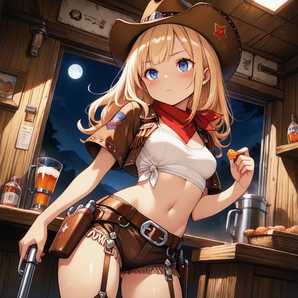 (((1 person:2.5))),(((NSFW:1.9))),(((Nude:1.9))),(((Naked Cowgirls:1.5)))(((Wear a gun belt with a holster:1.8))),,((Put the watch on your wrist:1.5))),(((Showing cleavage))),(((Exposed thin inner thighs))),(((Small breasts:1.5))),(((Bare arms))),(((Put on your boots:1.5))),((Blushed:1.8)), Beautiful detailed girl, Very detailed目と顔, 緻密でBeautiful Eyes, Very detailed, High resolution, Highest quality, masterpiece, Very detailed, 8k wallpaper, wonderful, finely, Highest quality,(Standing in front of a wooden wall),Beautiful Eyes,((Engage your audience:1.5)),((Cowboy Shot:1.5))),((Front shot:1.2)),((Place your right hand on your chest:1.5)),((Drinking whiskey:1.4)),(((Drunk,Cry:1.8))),(((Sit with your legs apart:1.8)))