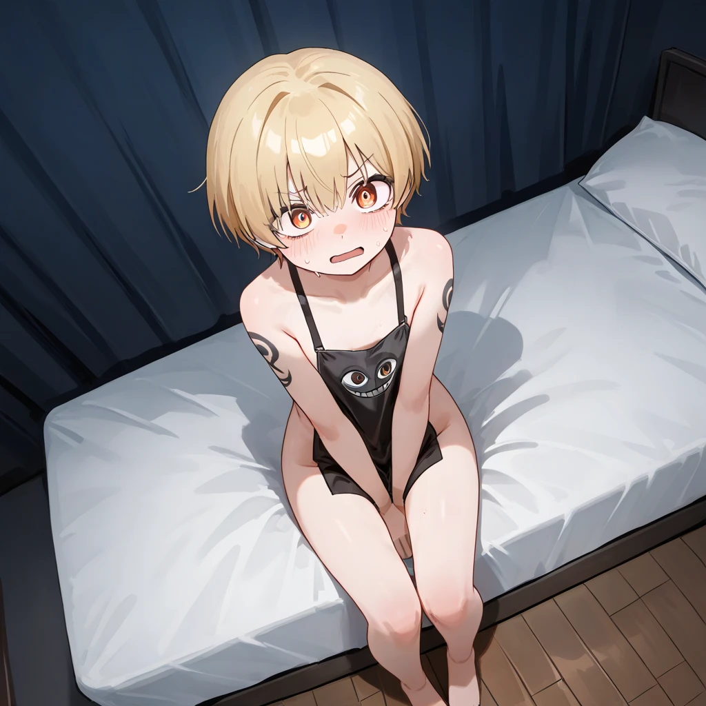 Hentai, (Ideal:1.1), (perfection:1.1), (flawless:1.1), (highest quality:1.2), (best quality:1.2), 1girl, sitting on the ground, (naked:1.2), (nude:1.2), small breasts, (loli:1.1), (evil smirk:1.2), (frightening smirk:1.1), (detailed body:1.1), short hair, best quality eyes, best quality shadows, 4K, (best quality resolution:1.1), best quality upscale, most beautiful upscale