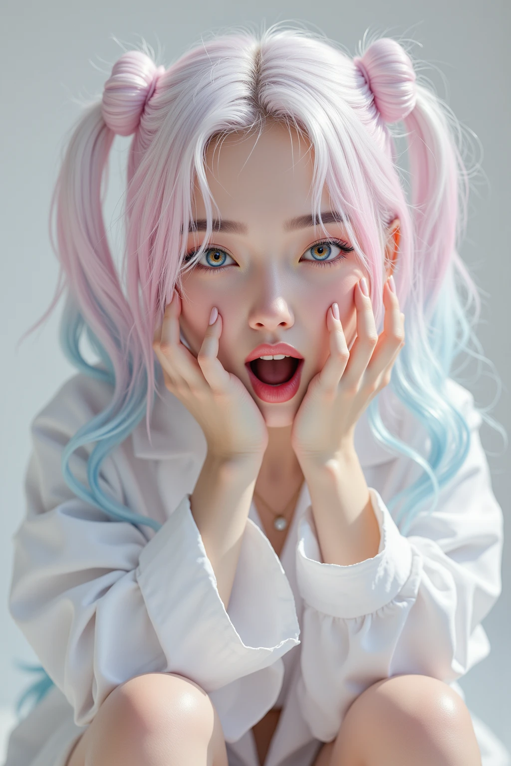 (masterpiece, Highest quality, Highest quality, Watercolor (meanwhile), Official Art, beautifully、aesthetic, (1.2), (1 Girl: 1.3), (Fractal Art: 1.3), whole body, Star-shaped pupil, , pattern, ((Rainbow Hair, colorful hair, Half Blue、Half pink hair: 1.2)), (school uniform), colorful, Glasses, write, Heterochromia iridis, (colorful: 1.5), ((Rainbow Sky)), sun, (Embarrassed face), Adult, Sticking out tongue, Ahegao, Drooling