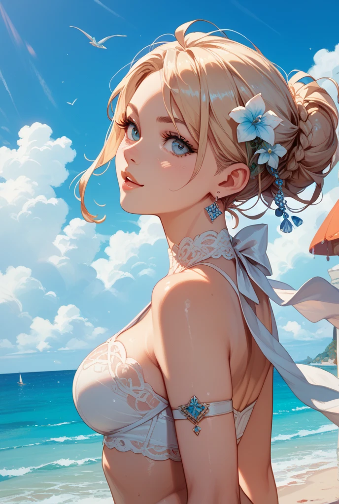 high-resolution masterpiece, extremely detailed, (best quality, 4k, 8k, highres, masterpiece:1.2). ((full-body portrait:1.4)), beautiful detailed eyes, beautiful detailed lips, extremely detailed eyes and face, long eyelashes, modeling, blonde hair, red lipstick, stunning beauty, gorgeous, professional photography, studio lighting, vivid colors, perfectly groomed eyebrows, flawless skin, artistically captured, graceful posture, fierce gaze, confident expression, impeccable makeup, overwhelming charm, striking features, mesmerizing, exquisite, celebrity appeal, ultra-detailed, classic elegance, unforgettable image, unparalleled beauty, perfect body, (((Kate Upton))), ((light blue micro-kini))