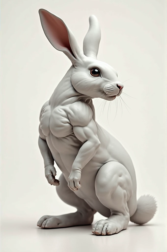 BDSM erotic male Rabbit. On hands and knees with butt in the air. View feom the butt White, pink and Grey shades. Wearing a pink thong with semi muscular body. Sexy eyes.