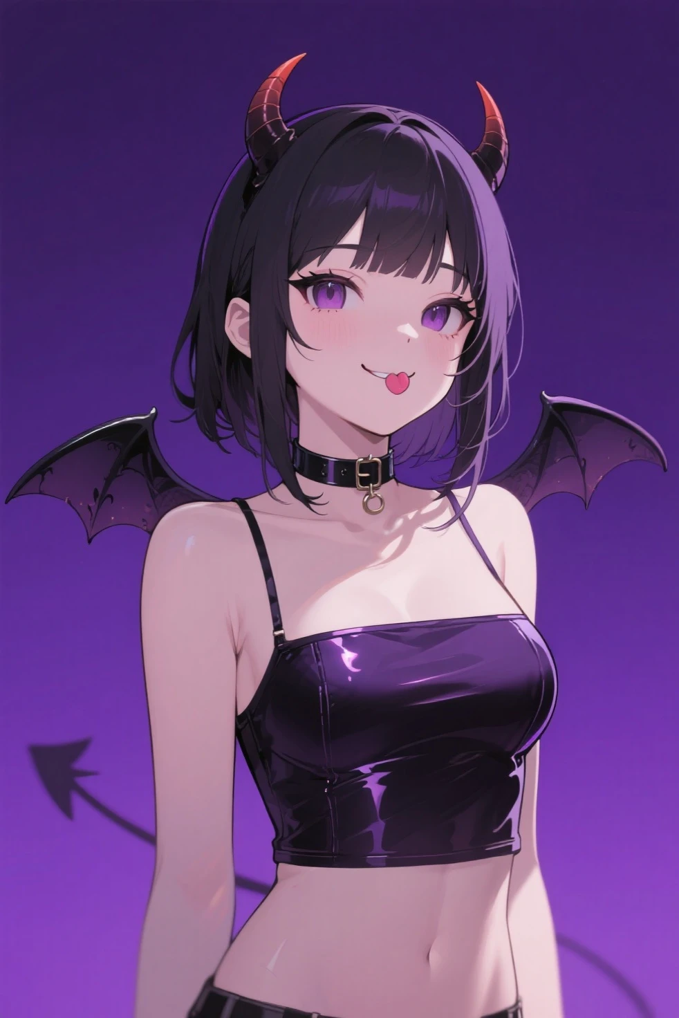 As an image of my hero academia the character is female and . His hair is black and must be wavy and somewhat disheveled., falling to a little below the shoulders. Her eyes will be black and she will have an assimilation of the character Toga Himiko.
He will have white and black bat wings and a black cat tail..
She has a slim body and not very big breasts. She dresses the character in an elegant dress.