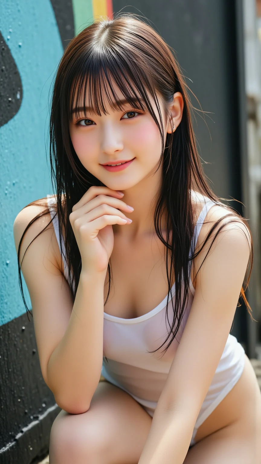 , Beauty, with cows , close up, Blushed face, Crouching, wet, Cat ears,