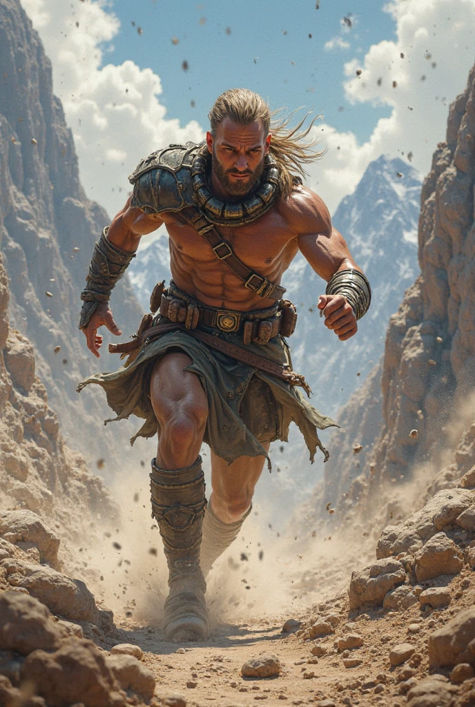 A Viking is in the air spiking the volleyball and the ball breaks the floor
