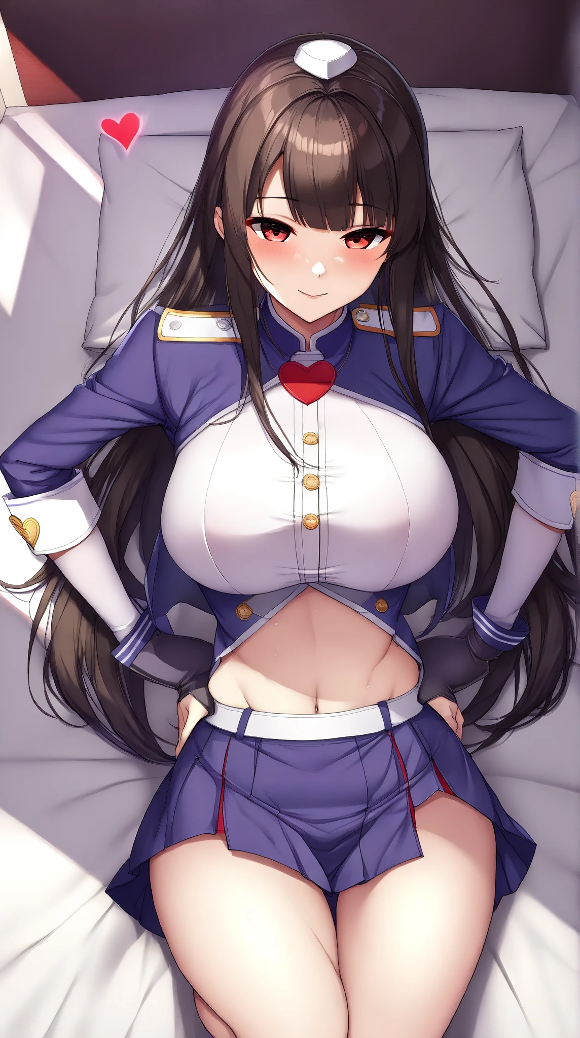 Atago (Azur Lane)、Female: 1 person、alone、Long Hair、chest、Gazing at the audience、blush、smile、bangs、skirt、Big Breasts、Simple Background、Black Hair、Knee socks、gloves、Long sleeve、White Background、ribbon、Animal ears、ヘアribbon、Yellow Eyes、Thighs、belt、黒Knee socks、白gloves、ミニskirt、Mole、uniform、From the side、Absolute area、military、目の下のMole、uniform、Skin dents、Leaning forward、Garter Straps、白skirt、stoop down、白ribbon、Extra ears、ペンシルskirt、My hair is messy,,Pubic hair sticking out,Pubic hair sticking out,The nipples are erect,Nipples are erect, Bulging of the vibrator cord, Vibrator with Garters, I can see her pussy,The vaginal opening is visible,The vagina is visible,The female shadow is visible