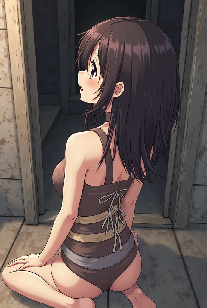 (((masterpiece, best quality, high detail))), (anime screen cap), solo, full body, standing, outdoors,
smirk, open mouth, hands on the hips,
revy, 1woman,
long hair, ponytail, brown hair, yellow eyes, tattoo, shoulder tattoo, arm tattoo,
collarbone, ((naked, big breasts, nipples, pussy)),