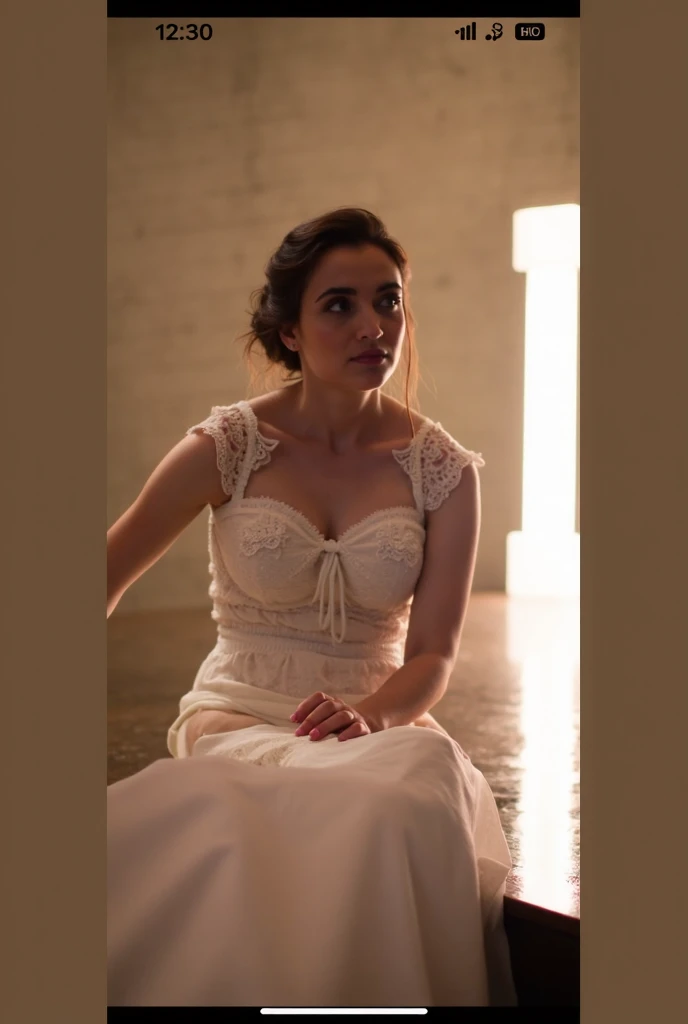 (full body:0.75) raw photo of a (elegant slender [Slavic:Thai:0.3] 1girl:1.05) dancing inside village house wearing revealing see-through retro peasant nightie, (natural skin pigmentation, charming shiny eyes with round cornea, meaty lips, nipples under cloth, realistic natural erect nipples:1.25),(perfect feminine hand, correct fingers, dynamic pose:0.875), (focus on eyes, gloomy, light leaks, chromatic aberrations, rim lighting:1.45), (naked body silhouette with back lighting:1.25), bead of (sweat on forehead:1.15), messy hair, sleepy face, eye-bags 