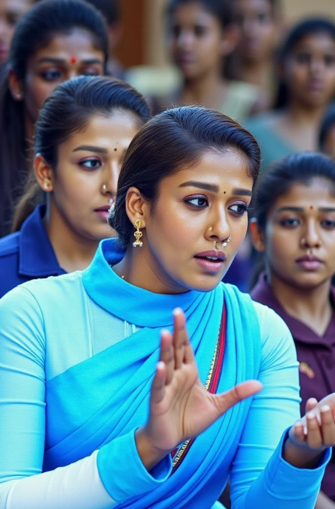 (best quality, ultra-detailed, realistic:1.37), professional, beautiful detailed eyes, beautiful detailed lips, detailed facial features, natural skin tones, perfect skin texture, delicate facial expressions, image in high resolution, realistic face, realistic skin, plain face, natural smile, highly detailed hair, 18yo, (Kiran, beautiful Indian young woman), engages in social activism, dressed in an outfit that represents her cause and holding a protest sign. The high-resolution image captures ultra-detailed realism, highlighting Kiran's captivating eyes, expressive lips, and graceful facial features. The demonstration or social gathering creates a visually captivating representation of Indian activism and fighting for social justice.