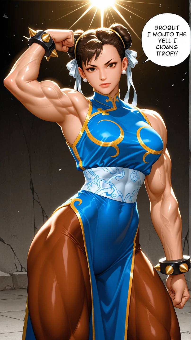 cowboy shot of chun-li, bare shoulders, pelvic curtain, toned, athletic, simple background